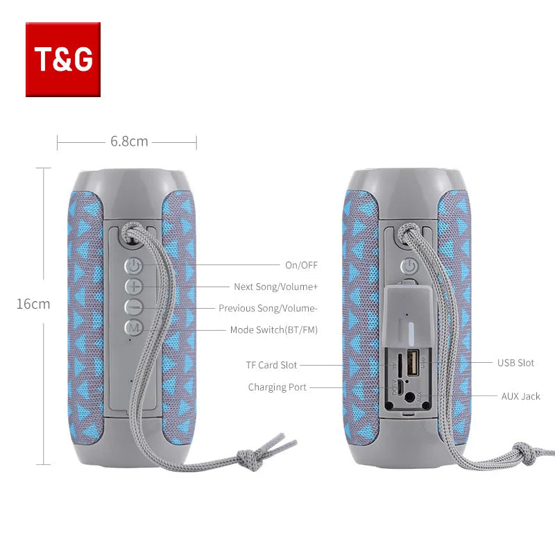 T&G TG117 Portable Bluetooth Speaker Waterproof IPX5 Outdoor Loudspeaker with FM Radio TWS