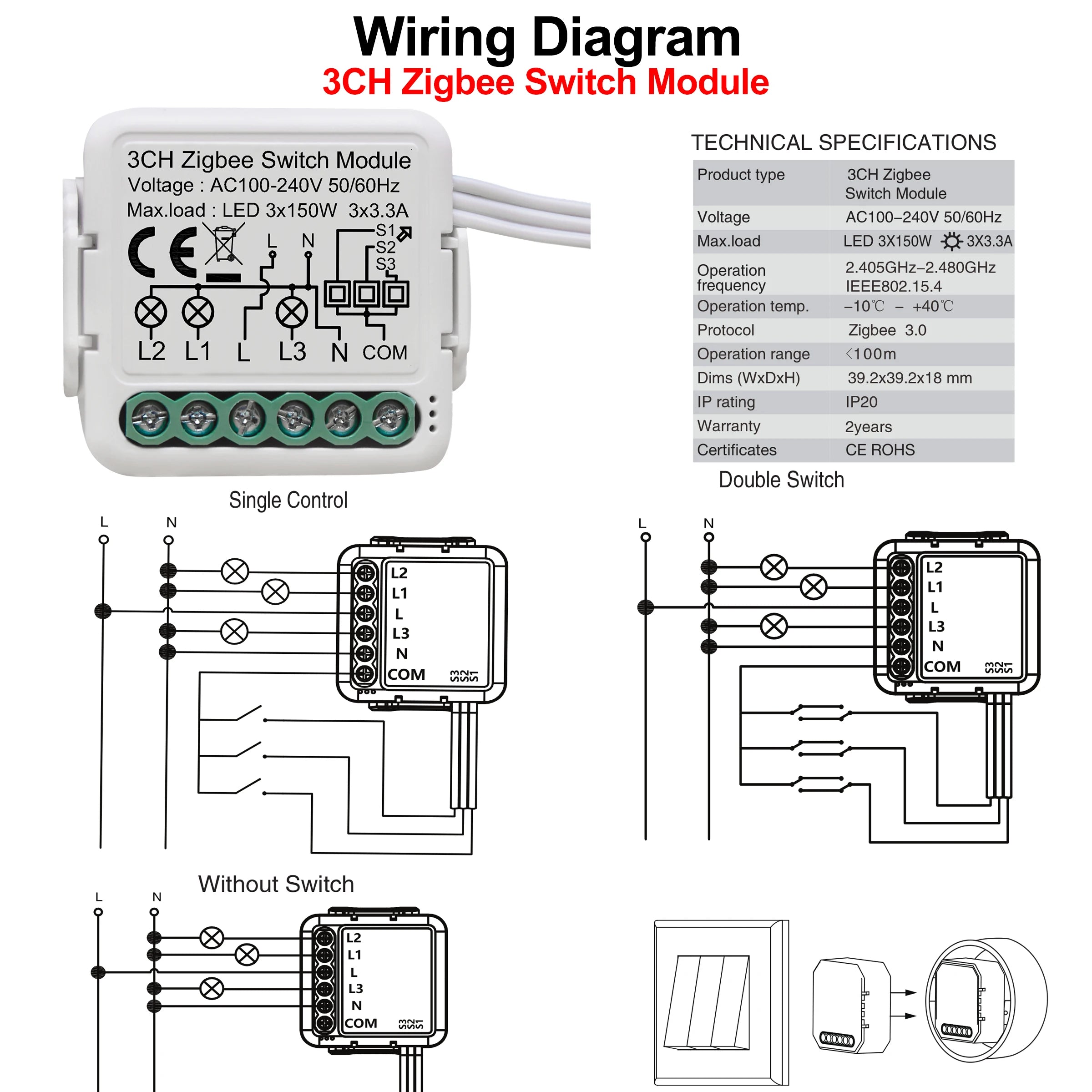 GIRIER ZigBee Smart Light Switch Module 4 Gang DIY Relay Works with Alexa or Google Home