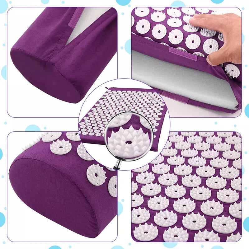 Non-Slip Acupressure Massage Mat and Pillow Set for Yoga Pilates Fitness Back Stress Relief