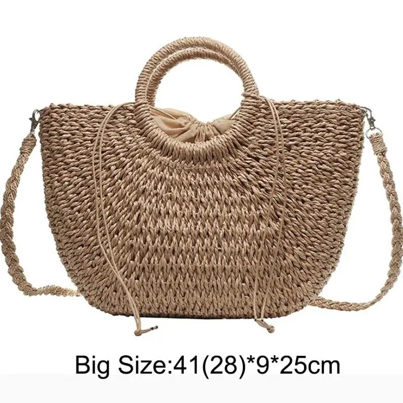 Moon-Shaped Handmade Straw Beach Bag Boho Chic Summer Tote for Women Travel & Holidays