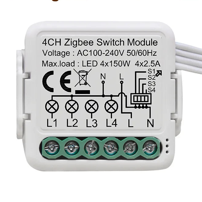 GIRIER ZigBee Smart Light Switch Module 4 Gang DIY Relay Works with Alexa or Google Home