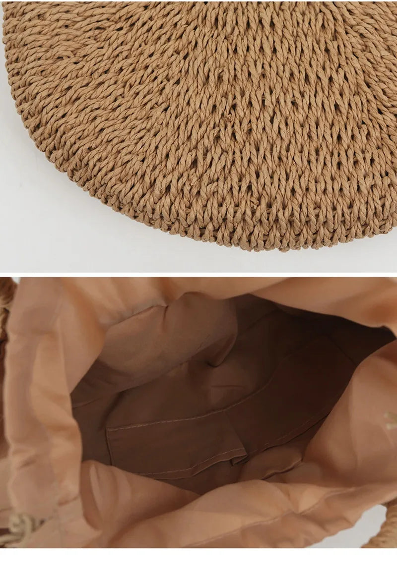 Moon-Shaped Handmade Straw Beach Bag Boho Chic Summer Tote for Women Travel & Holidays