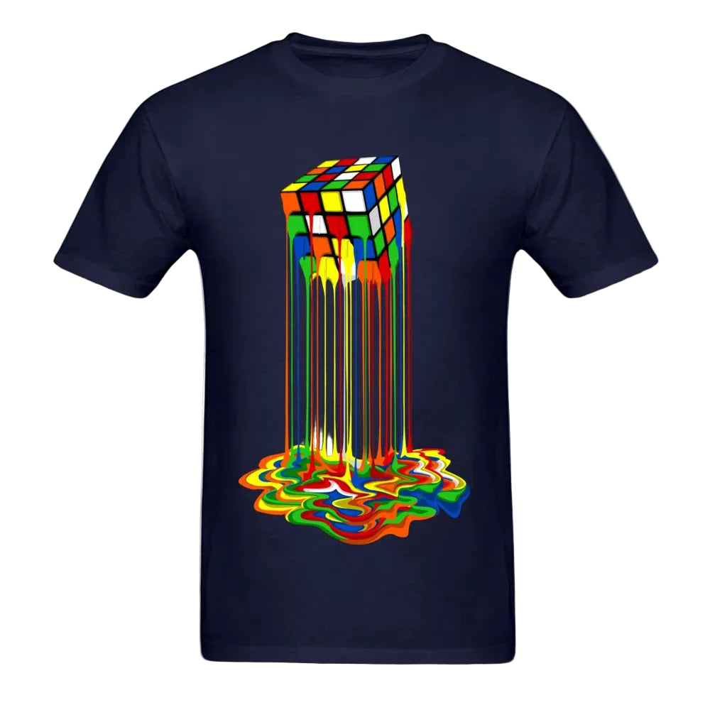 Rainbow Abstraction Melted Image Cotton T-Shirt for Men – Vibrant, Comfortable, and Stylish