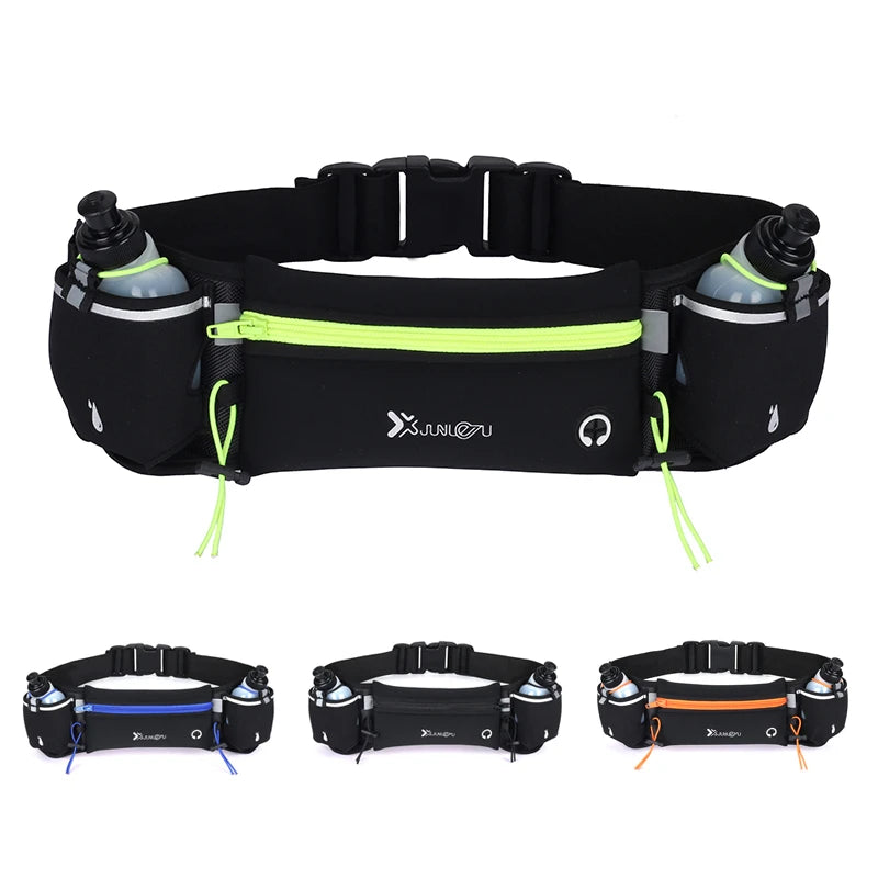 Running Waist Pack with Phone Pocket Dual Bottle Holders Marathon Running Fitness Sports Belt Bag