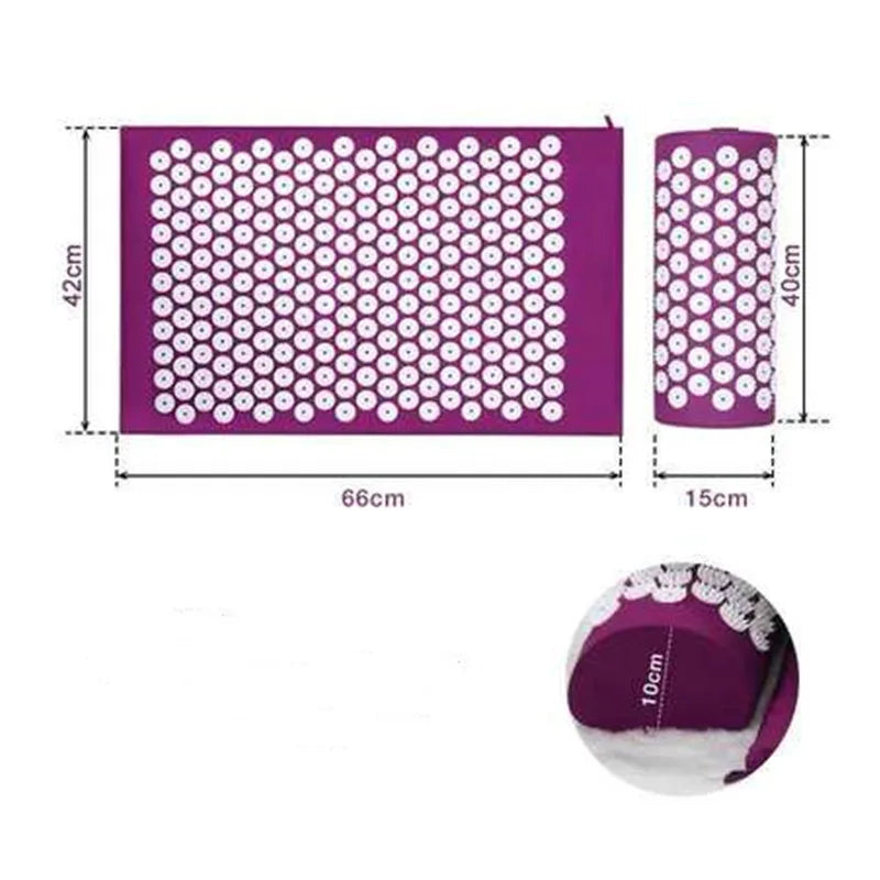 Non-Slip Acupressure Massage Mat and Pillow Set for Yoga Pilates Fitness Back Stress Relief