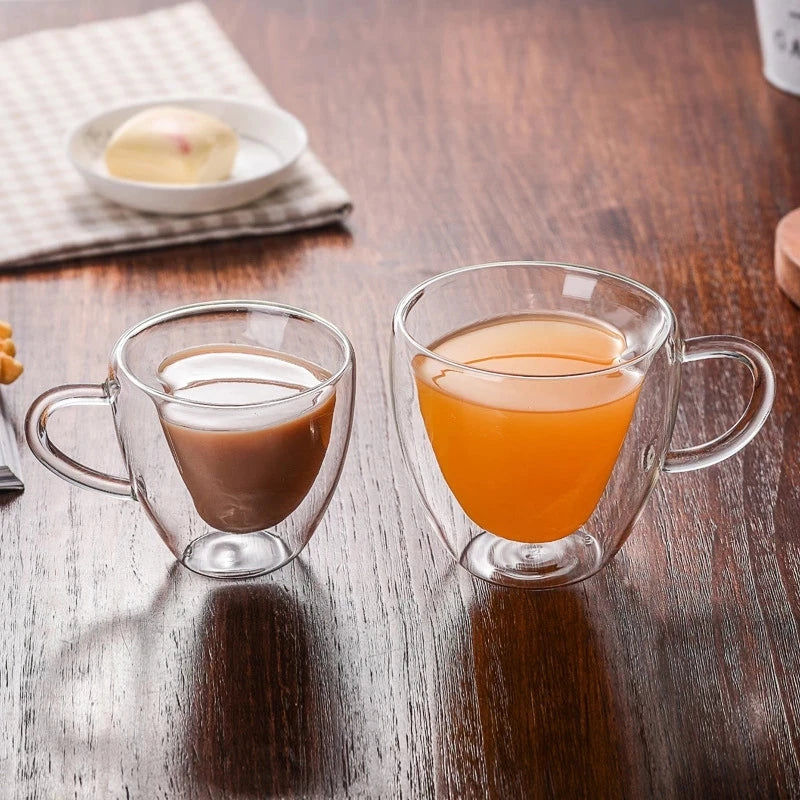 Heart Love Shaped Double Glass Mug Heat Resistant Transparent Coffee Tea Cup Romantic Gift