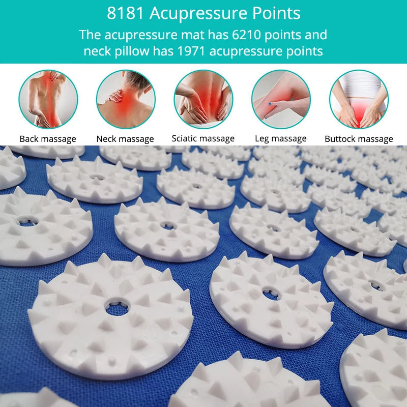 Acupressure Massage Mat & Pillow Set Neck Back Foot Pain Relief Yoga Acupuncture Therapy Cushion Kit
