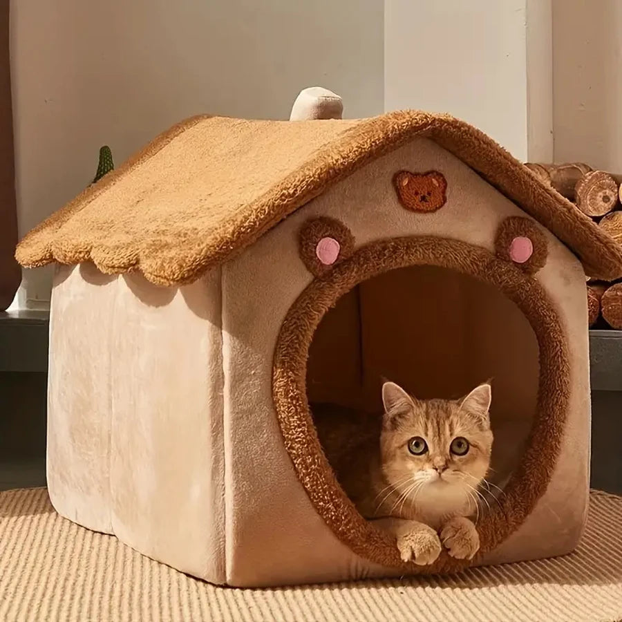 Foldable Pet House Removable Washable Cat Cave Bed for Cats and Small Dogs Winter Warm