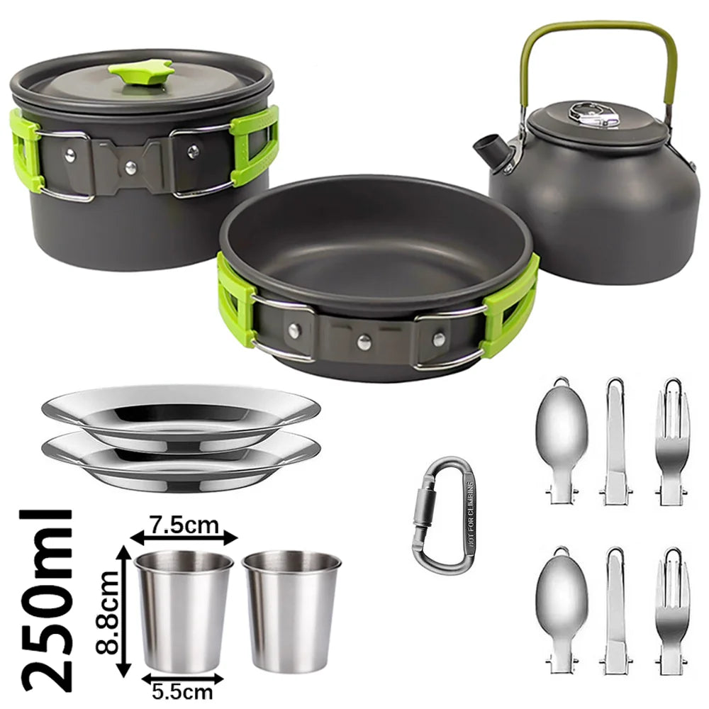 Camping Cookware Set for 2–3 People with Non-Stick Pots Pan and Teapot for Outdoor Cooking