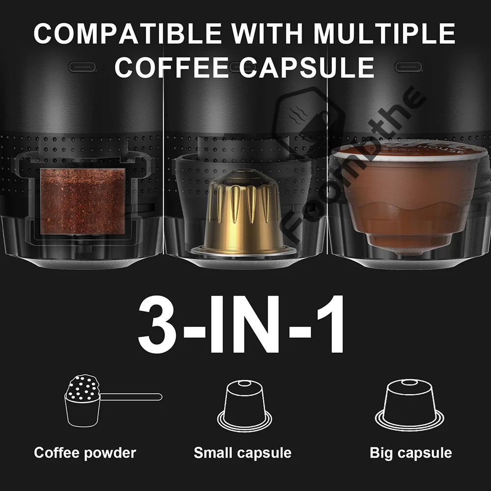 3-in-1 Wireless Portable Espresso Coffee Maker 20Bar Machine for Car, Home, Office & Travel