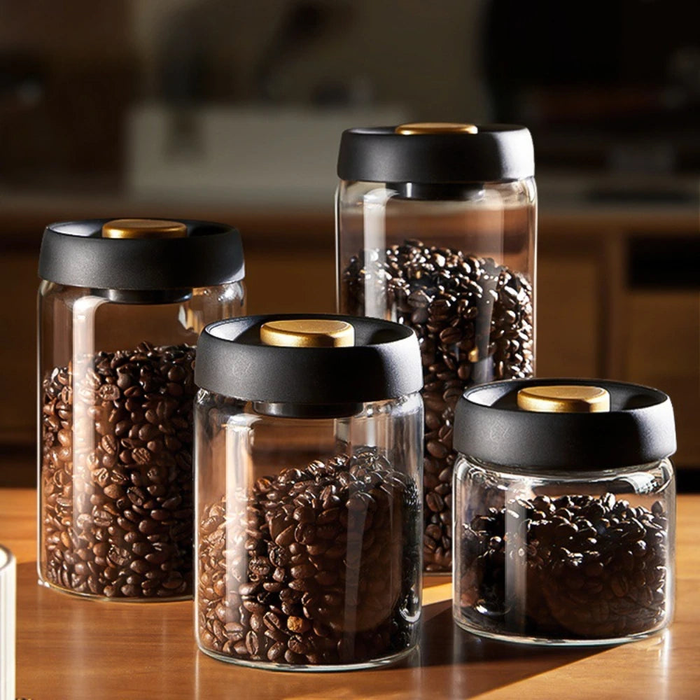 Coffee Beans Vacuum Sealed Glass Storage Jar Airtight Transparent Moisture-Proof Food Container
