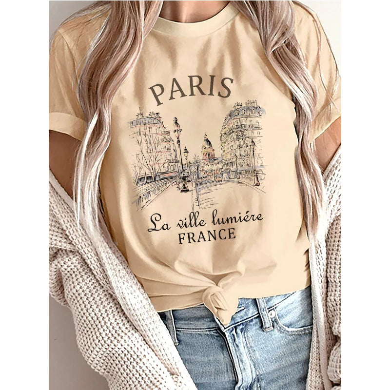 Women’s Bonjour Paris Graphic T Shirt Casual Short Sleeve Floral Print Summer Fashion Top Tee