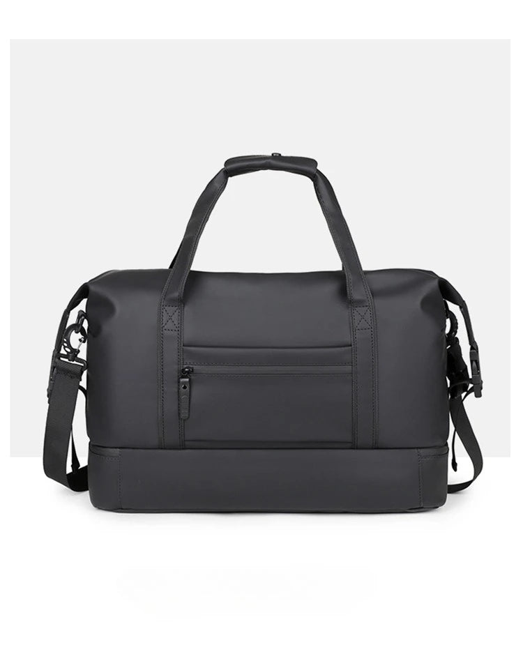 Men's Large Capacity Travel Bag Waterproof PU Leather Duffel Gym Shoulder Bag