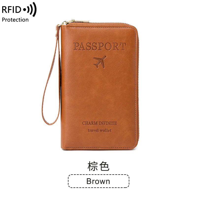 New Leather Passport Cover RFID Blocking Wallet | Travel Essentials & Zipper Phone Bag