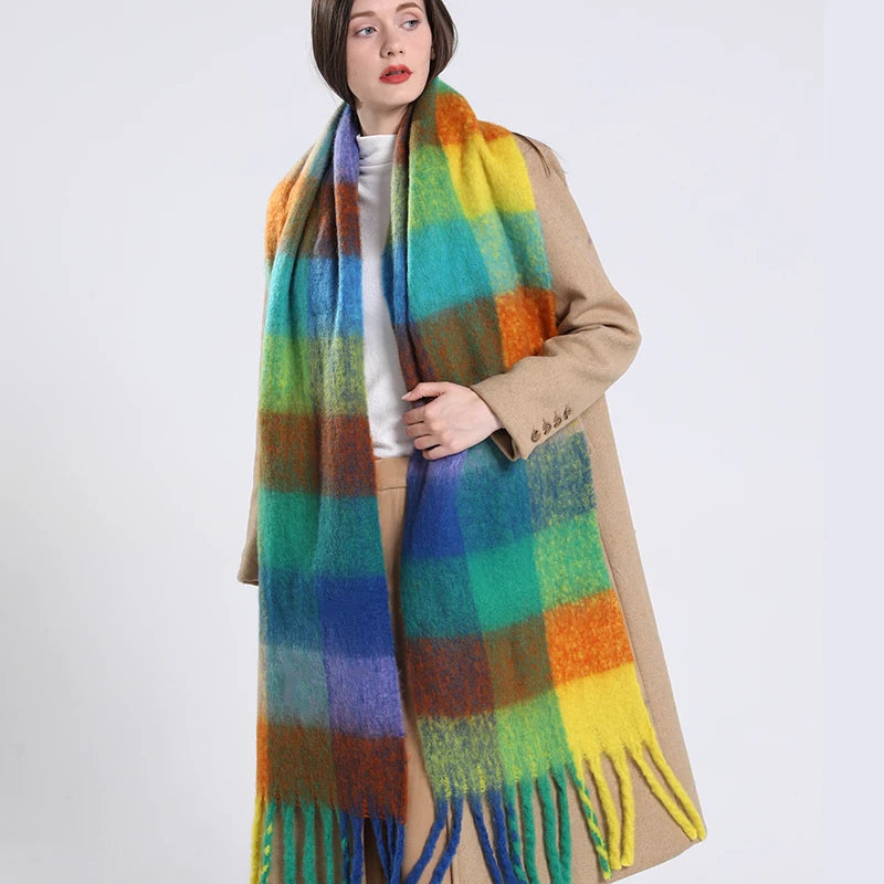 Women's Winter Cashmere Shawl & Warm Plaid Pashmina Scarf with Tassels – Stylish & Cosy