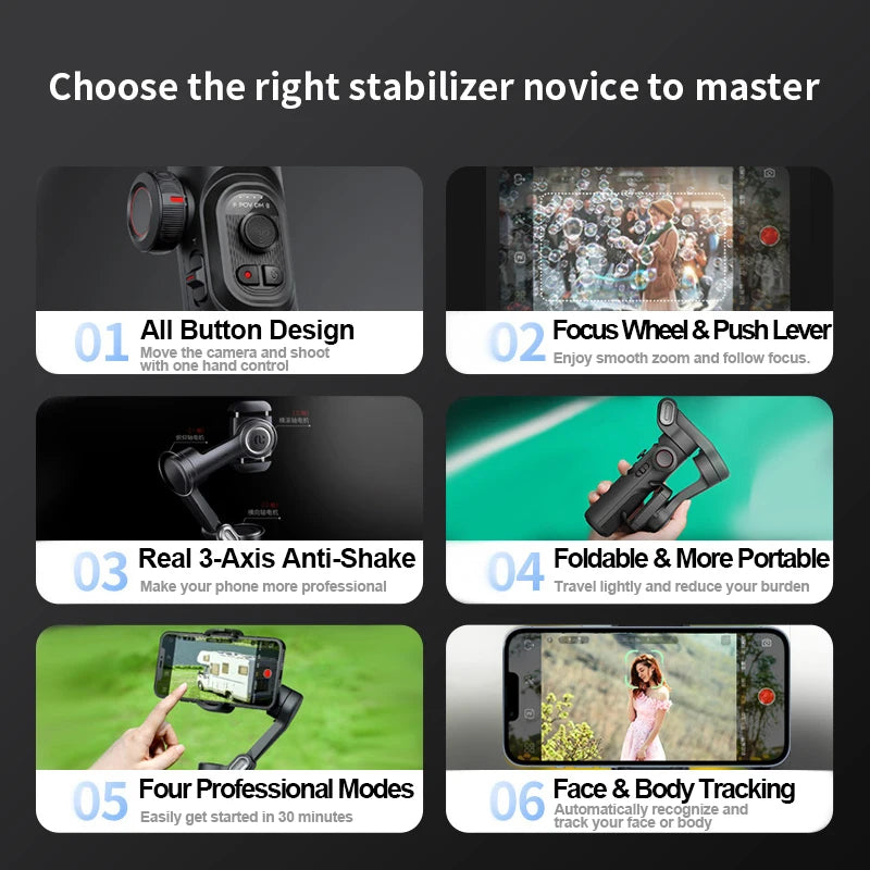 AOCHUAN 3-Axis Handheld Smartphone Gimbal Stabilizer with Fill Light Face Tracking Vlog Smart XE