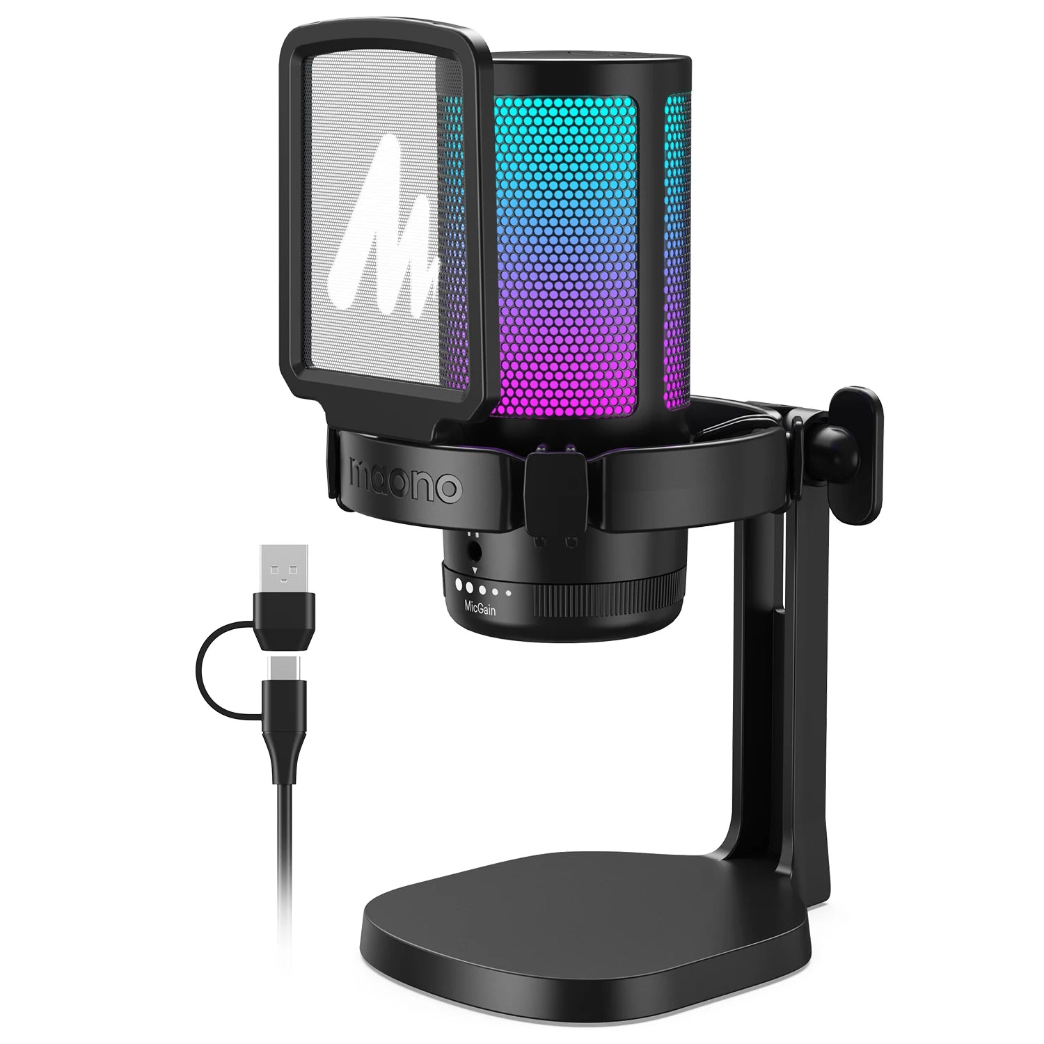MAONO DGM20 RGB USB Gaming Microphone Condenser with Noise Reduction, Gain Control & One-Key Mute