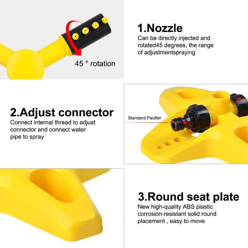 3-Arm 360° Rotating Garden Sprinkler System Adjustable Lawn Watering Irrigation Tool for Large Yards