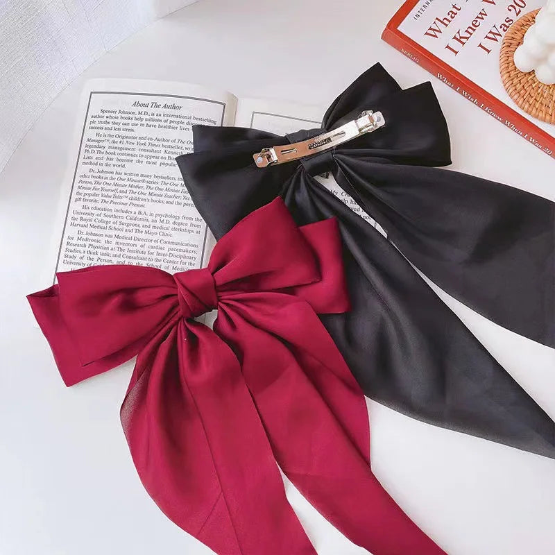 Elegant Large Satin Bow Hair Clip for Women and Girls Solid Colour Fashion Hair Accessory