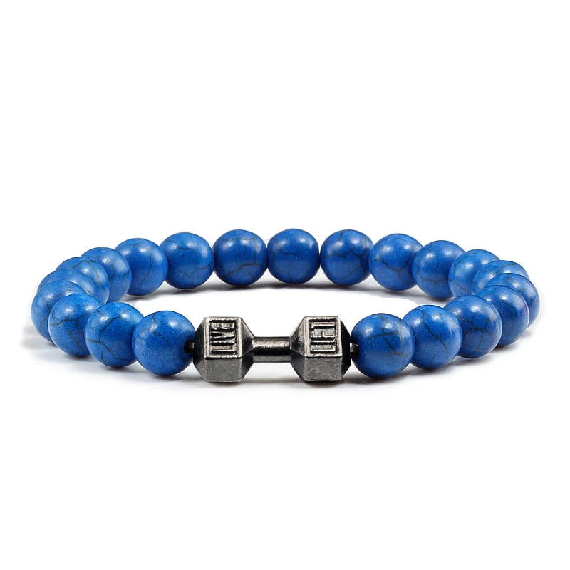 Natural Lava Stone Bead Bracelet for Men & Women with Dumbbell Charm Fitness Jewellery