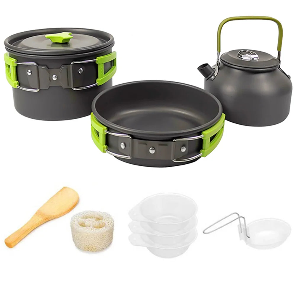 Camping Cookware Set for 2–3 People with Non-Stick Pots Pan and Teapot for Outdoor Cooking