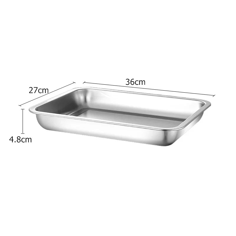 Stainless Steel BBQ Serving Tray Rectangle Food Plate Kitchen Storage Restaurant Metal Tray