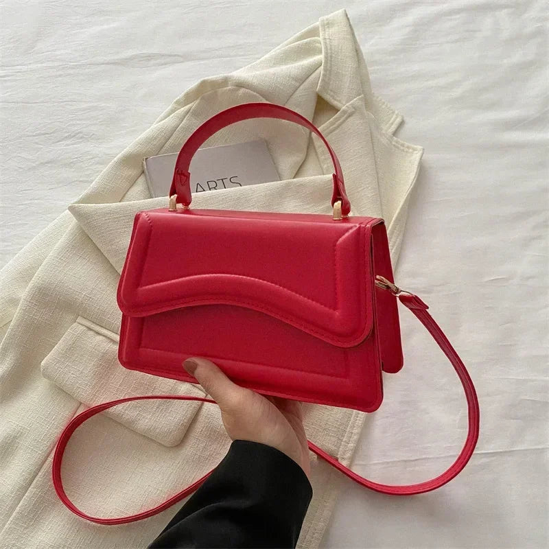 High Quality PU Leather Women's Shoulder Crossbody Handbag Solid Colour Small Square Tote