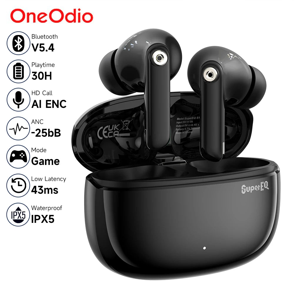 ONEODIO SuperEQ S10 ANC Bluetooth 5.4 True Wireless Earbuds with ENC Mics, 43ms Game Mode & IPX5