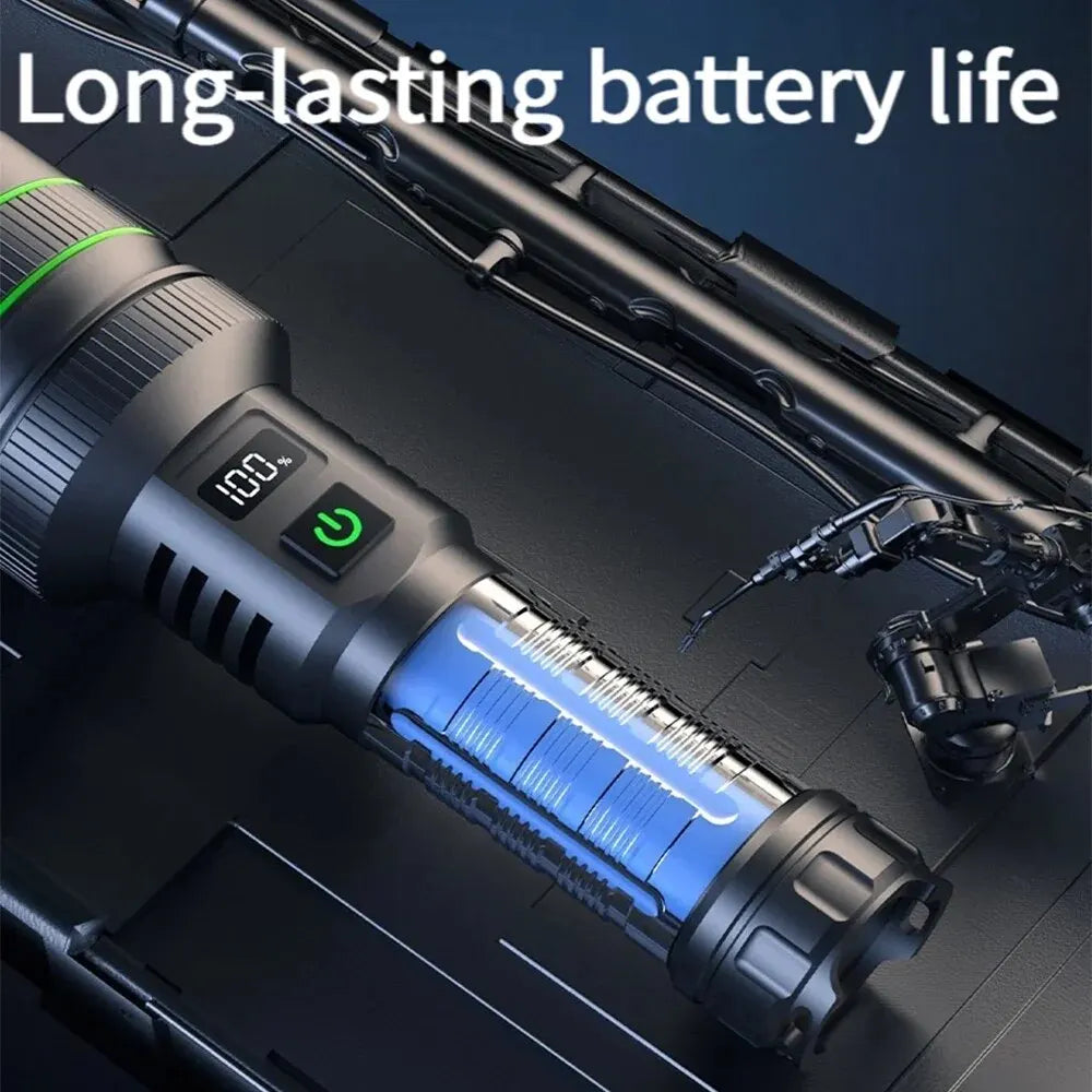 Most Powerful Long-Shot Led Flashlight – Zoomable Camping Torch With Built-In 26650 Battery & High Power