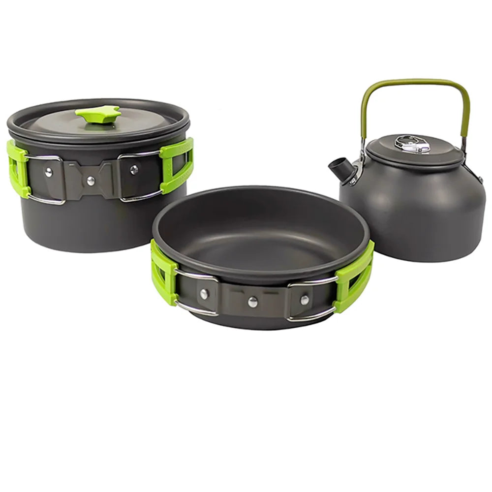 Camping Cookware Set for 2–3 People with Non-Stick Pots Pan and Teapot for Outdoor Cooking