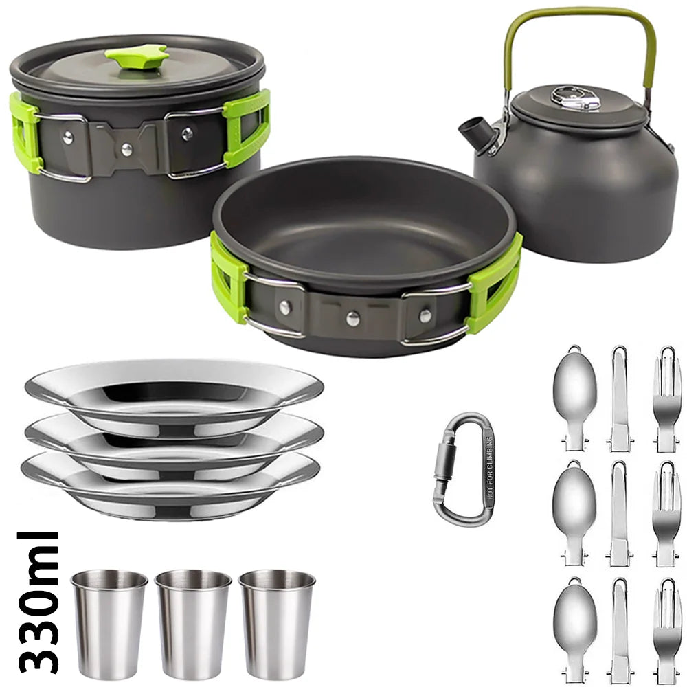 Camping Cookware Set for 2–3 People with Non-Stick Pots Pan and Teapot for Outdoor Cooking