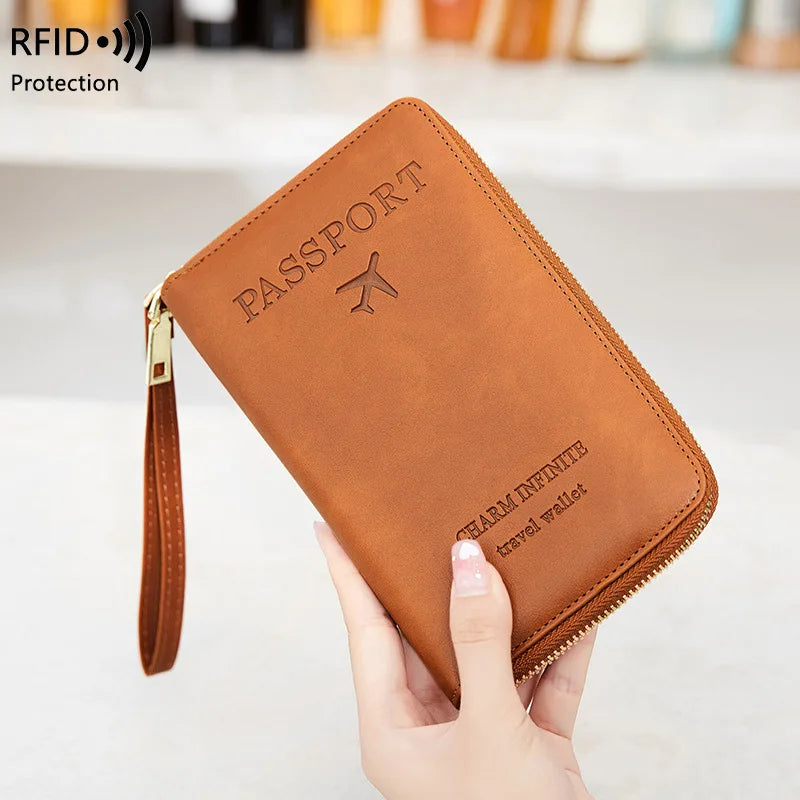 New Leather Passport Cover RFID Blocking Wallet | Travel Essentials & Zipper Phone Bag