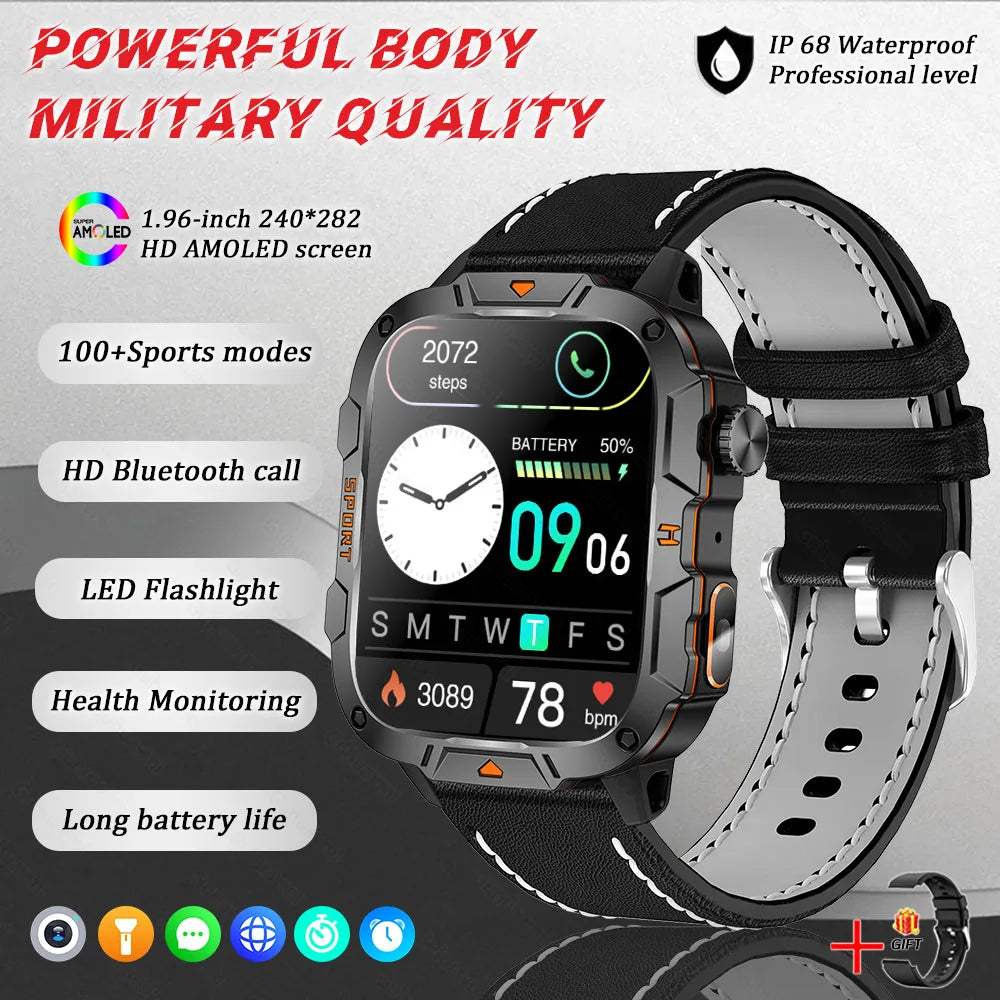 GUHUAVMI Military Grade Smart Watch 1.96in AMOLED Bluetooth Call 5ATM Fitness Tracker 2025