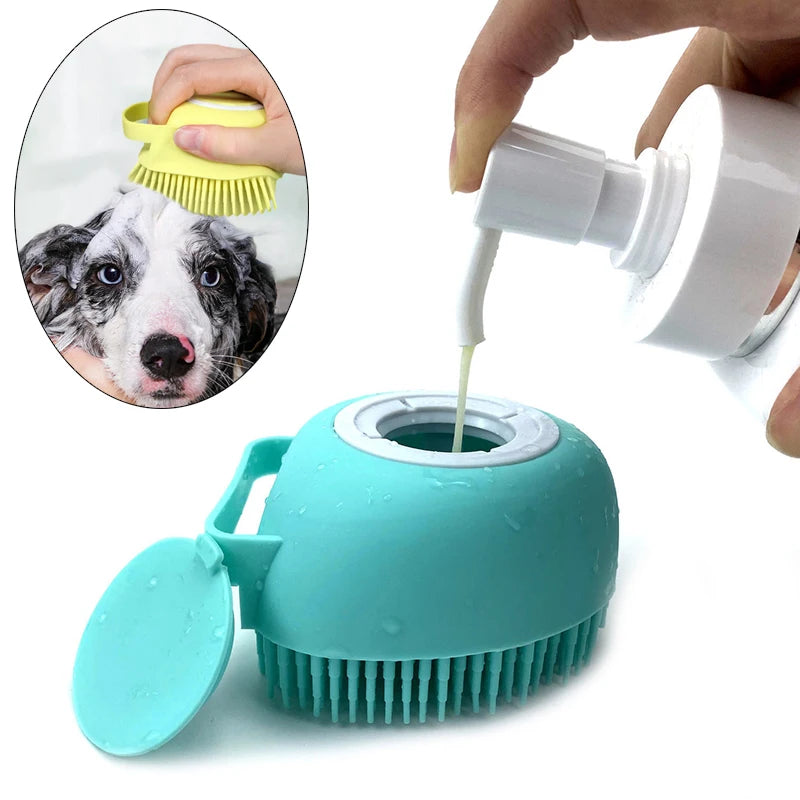 Silicone Pet Bath Brush with Built-In Soap Dispenser – Gentle Grooming for Dogs & Cats