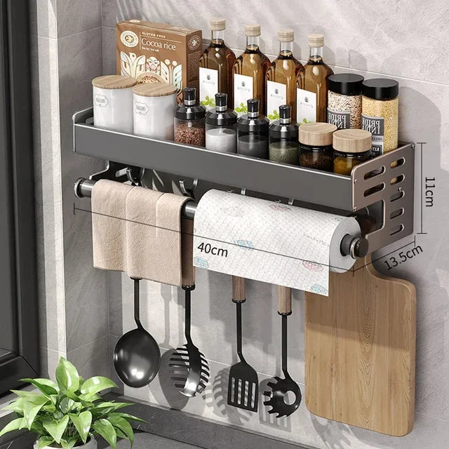 Multi-Functional Wall-Mounted Kitchen Storage Rack | Metal Seasoning & Condiment Organiser