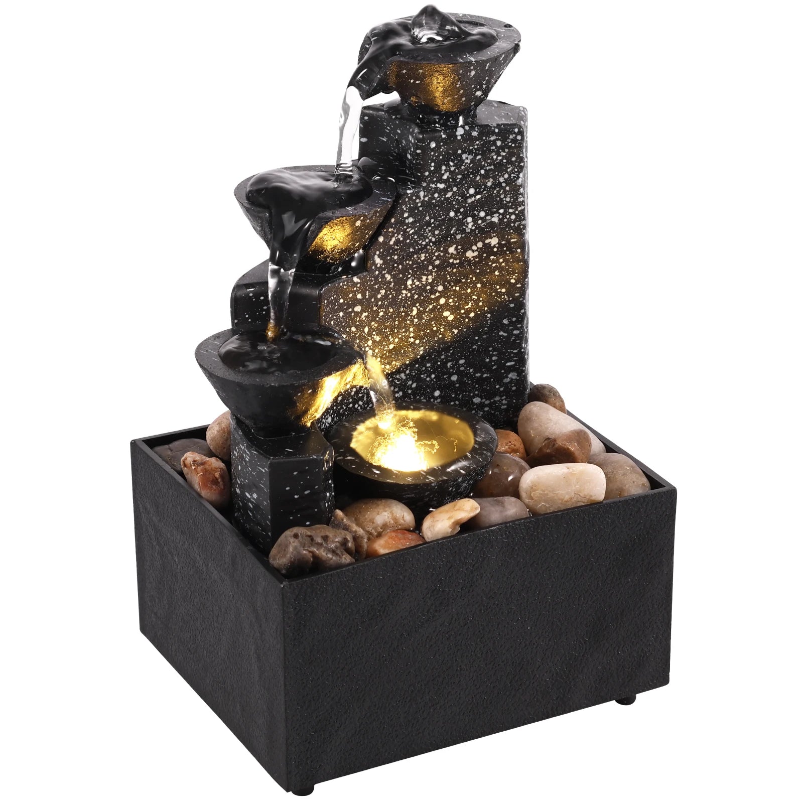 Tabletop Waterfall Desktop Fountain with Soft Lights Flowing Water Relaxation Meditation Gift