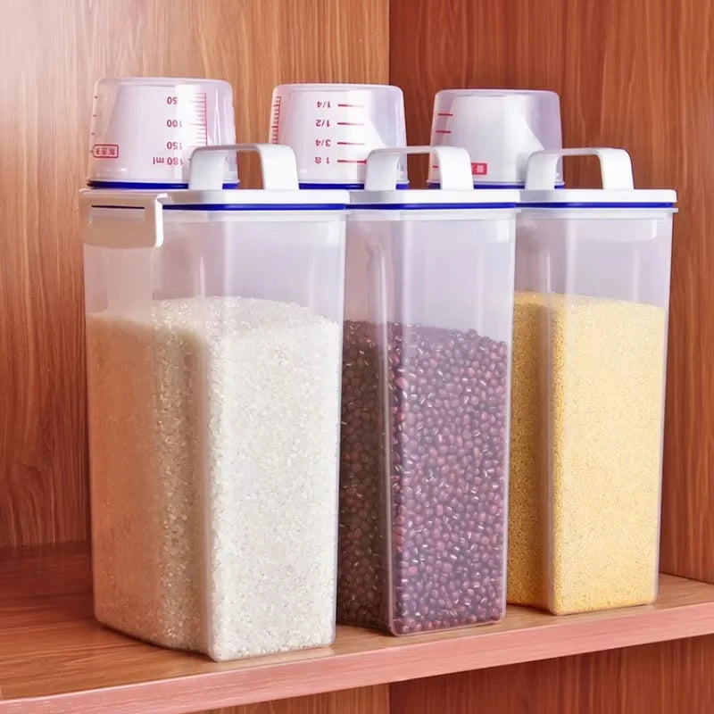 Airtight Rice Storage Containers with Measuring Cup Moisture Proof Grain Flour Storage Set