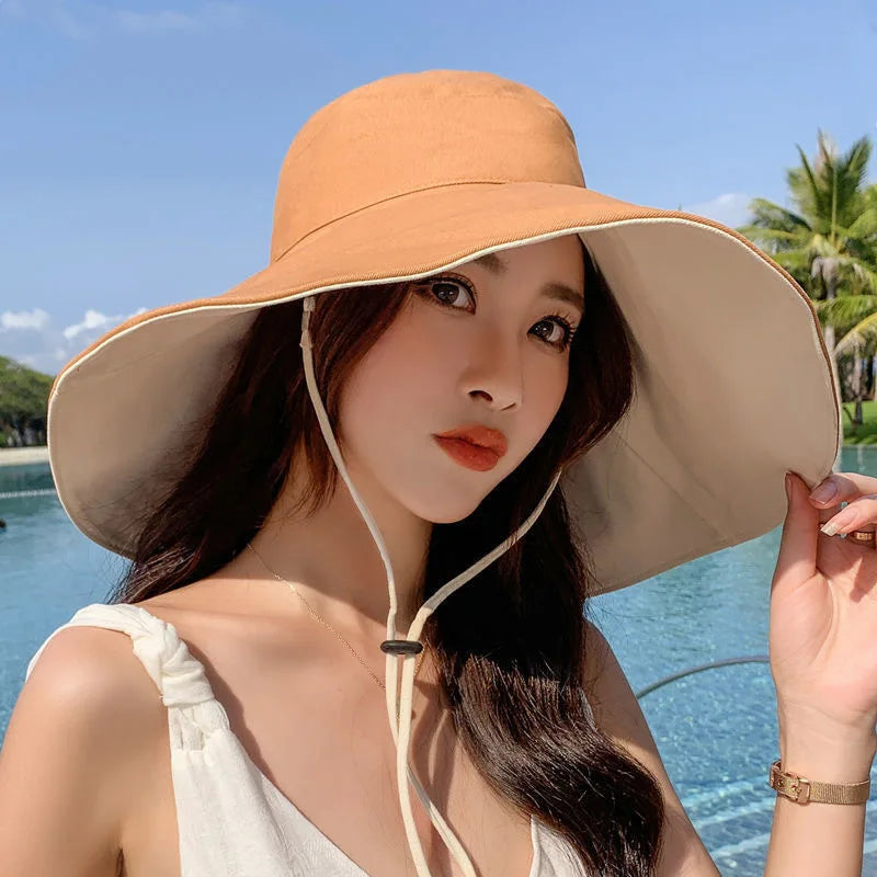 Wide Brim UPF 50+ Double-Sided Sun Hat for Women – Foldable Anti-UV Beach, Travel & Hiking Hat