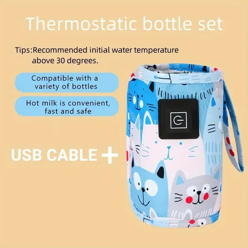 USB Milk Water Warmer Portable Travel Bottle Heater with Insulated Bag for Baby Feeding on the Go