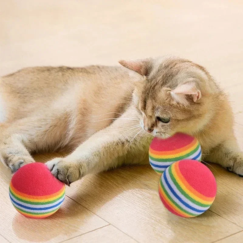 Rainbow EVA Pet Balls 3.5cm 10 Pack Soft Interactive Pet Toys for Play Exercise and Training