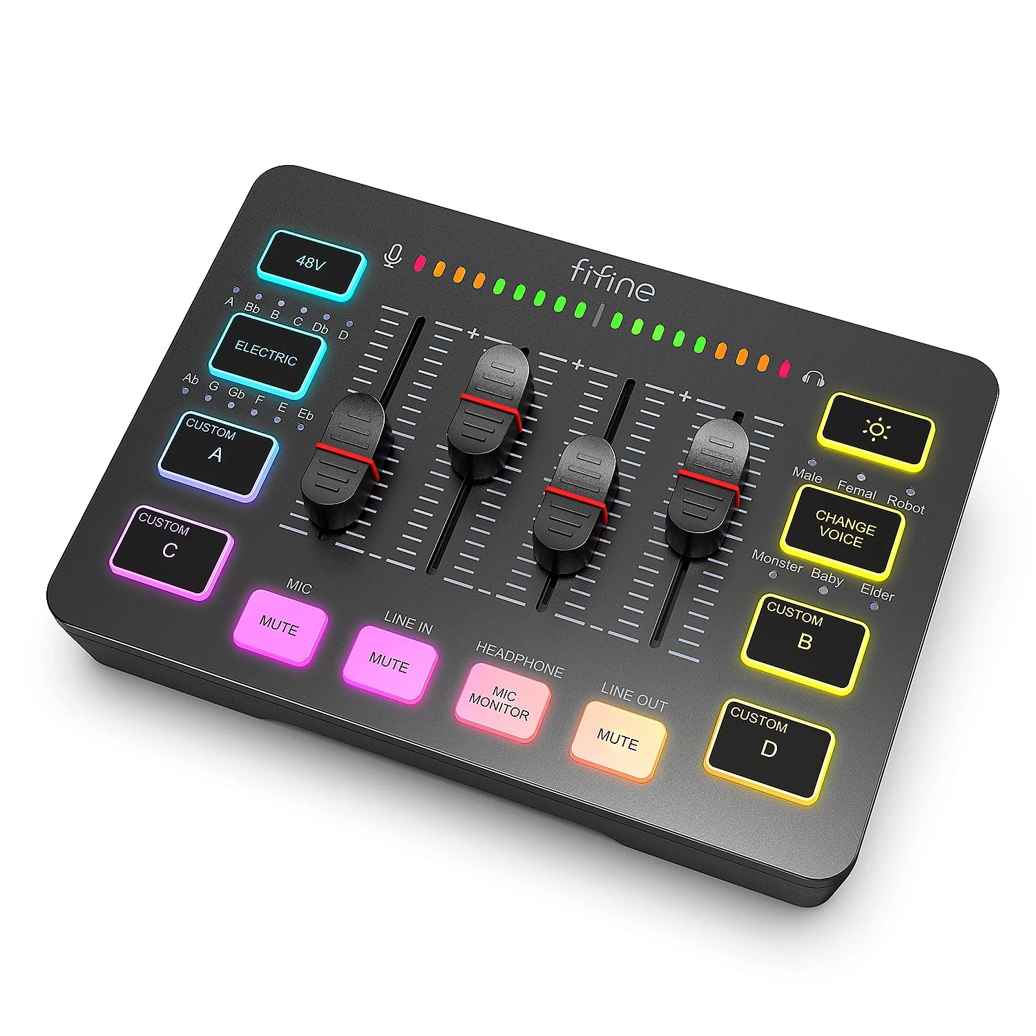 FIFINE 4 Channel RGB Gaming Audio Mixer with XLR Interface for Streaming, Podcasts and Dual-PC Setups