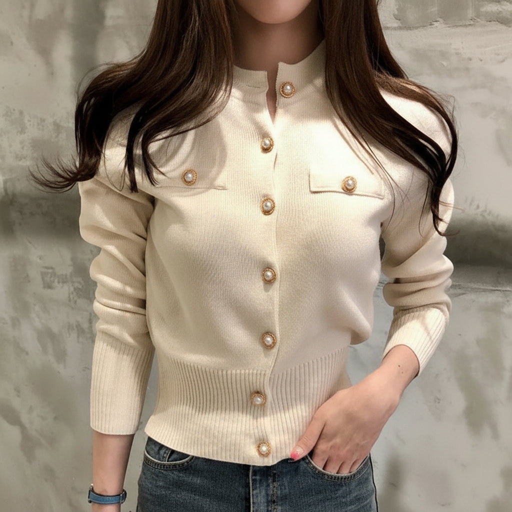 Women’s Autumn Long Sleeve Knit Cardigan Sweater Slim Fit Button O-Neck Casual Office Tops