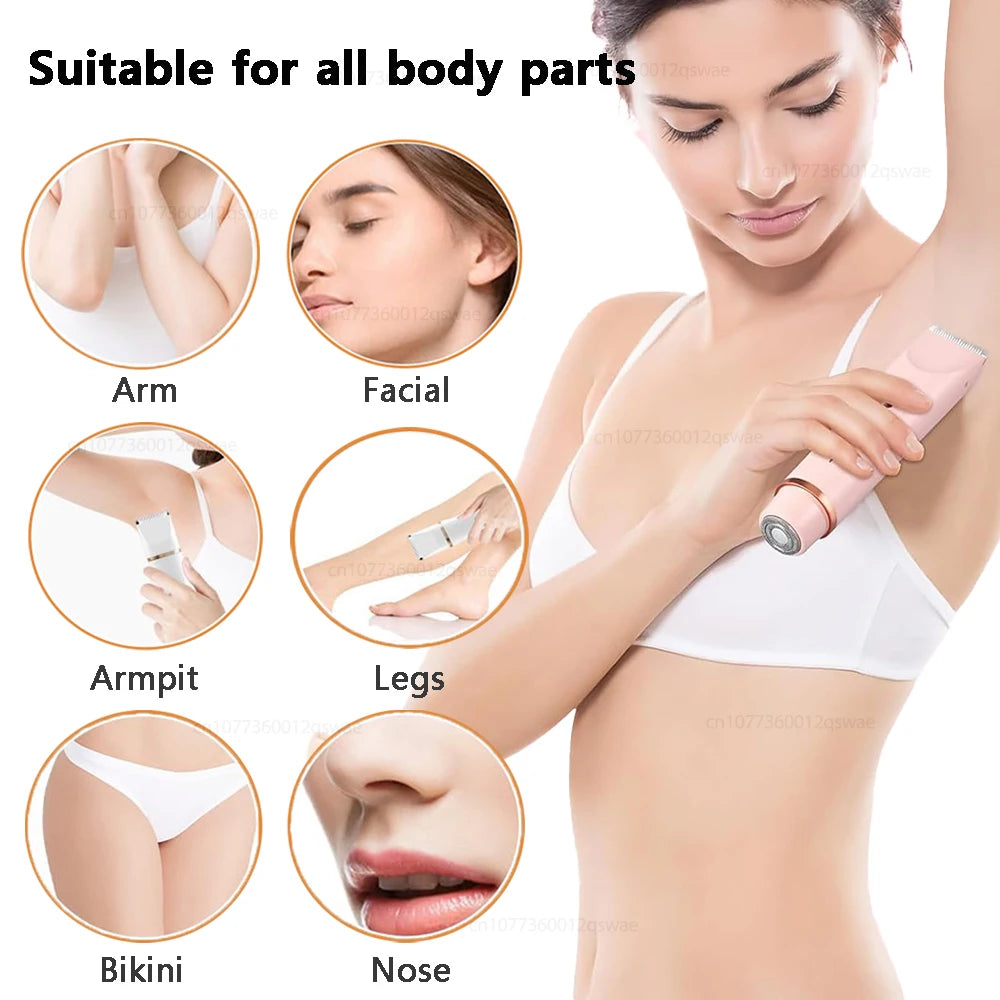 Dual Head Electric Shaver for Women Wet & Dry Body Bikini Face Trimmer Hair Removal Epilator