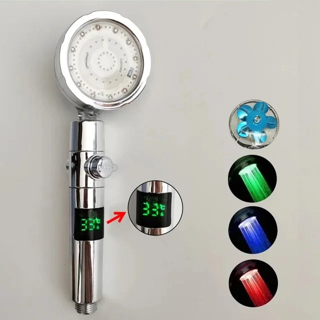 LED DIGITAL TEMPERATURE DISPLAY SHOWER HEAD HIGH PRESSURE WATER SAVING COLOUR LED NOZZLE