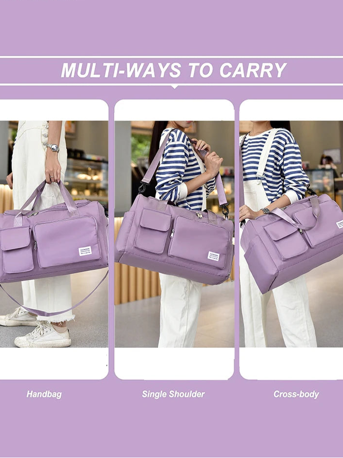 Carry on travel bag large capacity weekender overnight duffel with shoe compartment for women