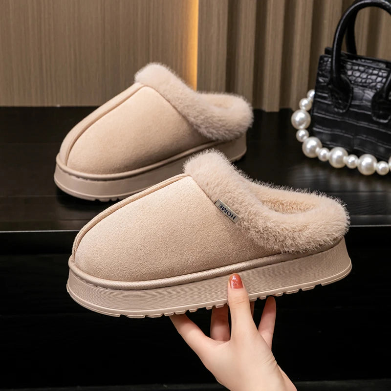 Women's Winter Autumn Non-Slip Indoor Slippers Plush Fleece Lined Warm Cotton House Shoes Comfort