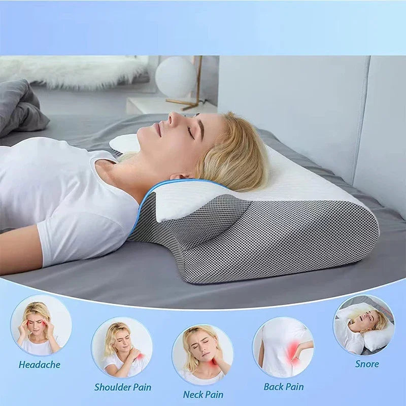 MOYU 2-in-1 Ergonomic Memory Foam Pillow for Neck Support, Cervical Relief, Sleep & Travel Comfort