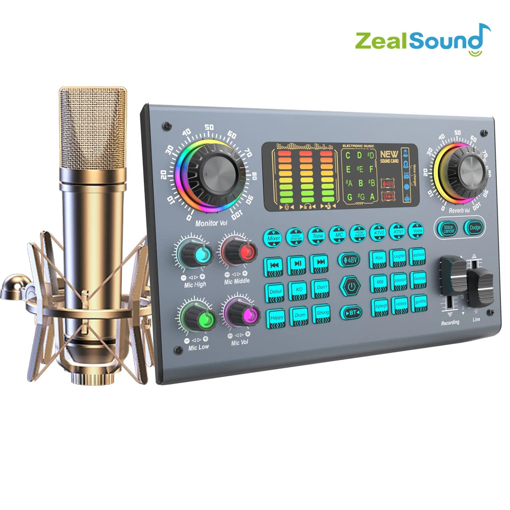 ZEALSOUND V80 Podcast Sound Card Bundle with 48V XLR Microphone for Streaming, Gaming & Singer
