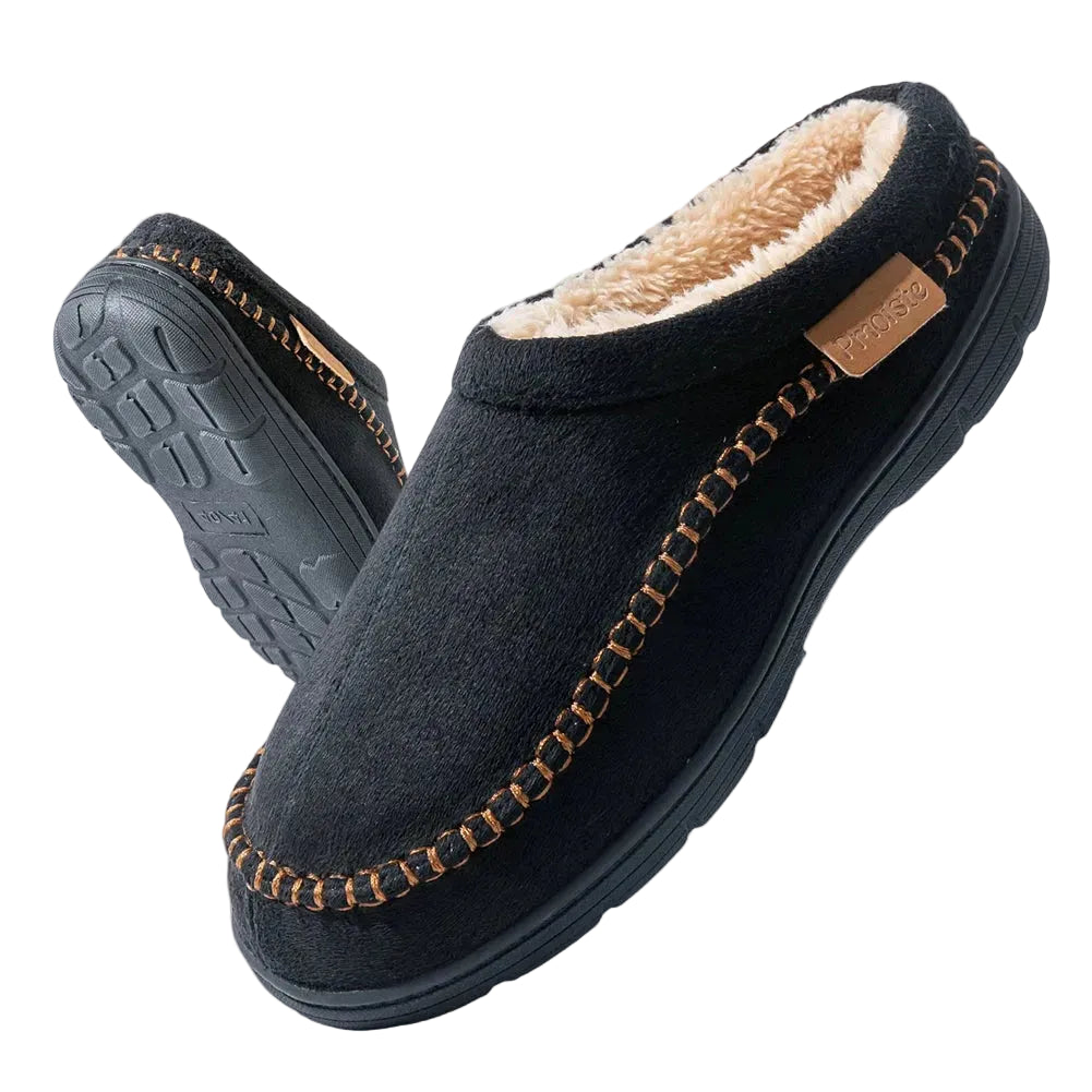 PMOISTE Soft Faux Suede Men’s House Slippers Warm Comfortable Indoor Shoes Slip-on Winter