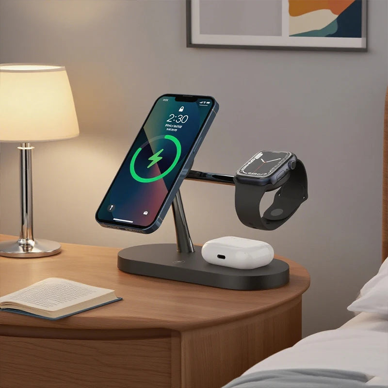 3 in 1 Wireless Charger Stand for iPhone 12-17 Apple Watch 4-10 AirPods 2 3 Pro Fast Charging